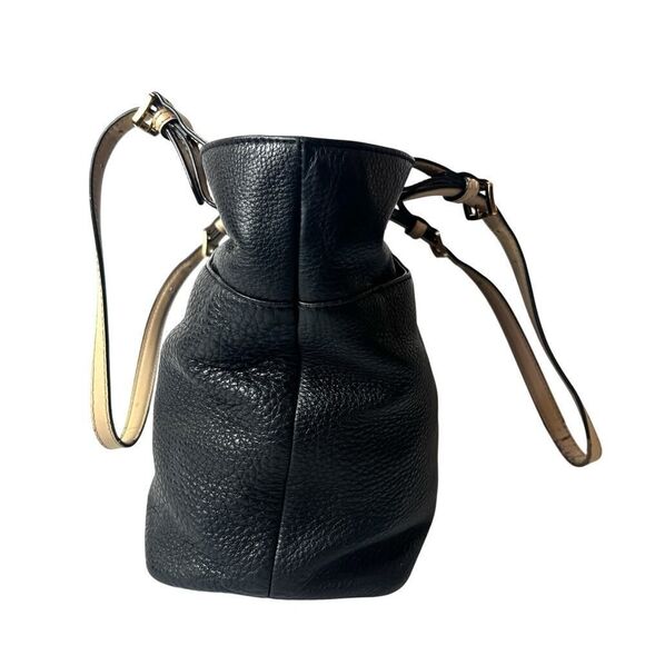 MICHAEL KORS Shoulder Bag Black Pebbled Leather NB-1504 Medium Tote Gold Tone - Picture 5 of 12